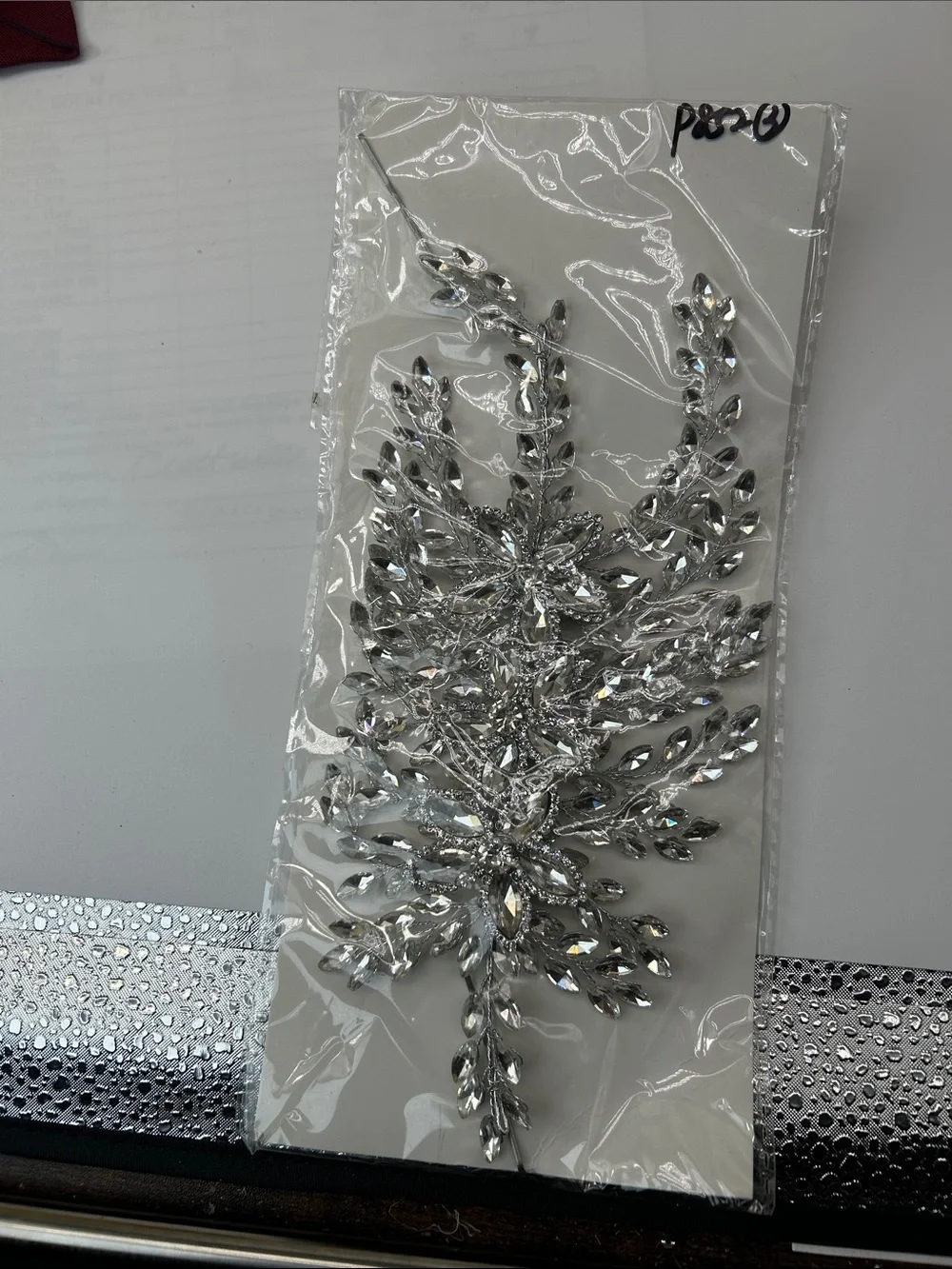 Crystal Silver Rhinestone Leaf Applique